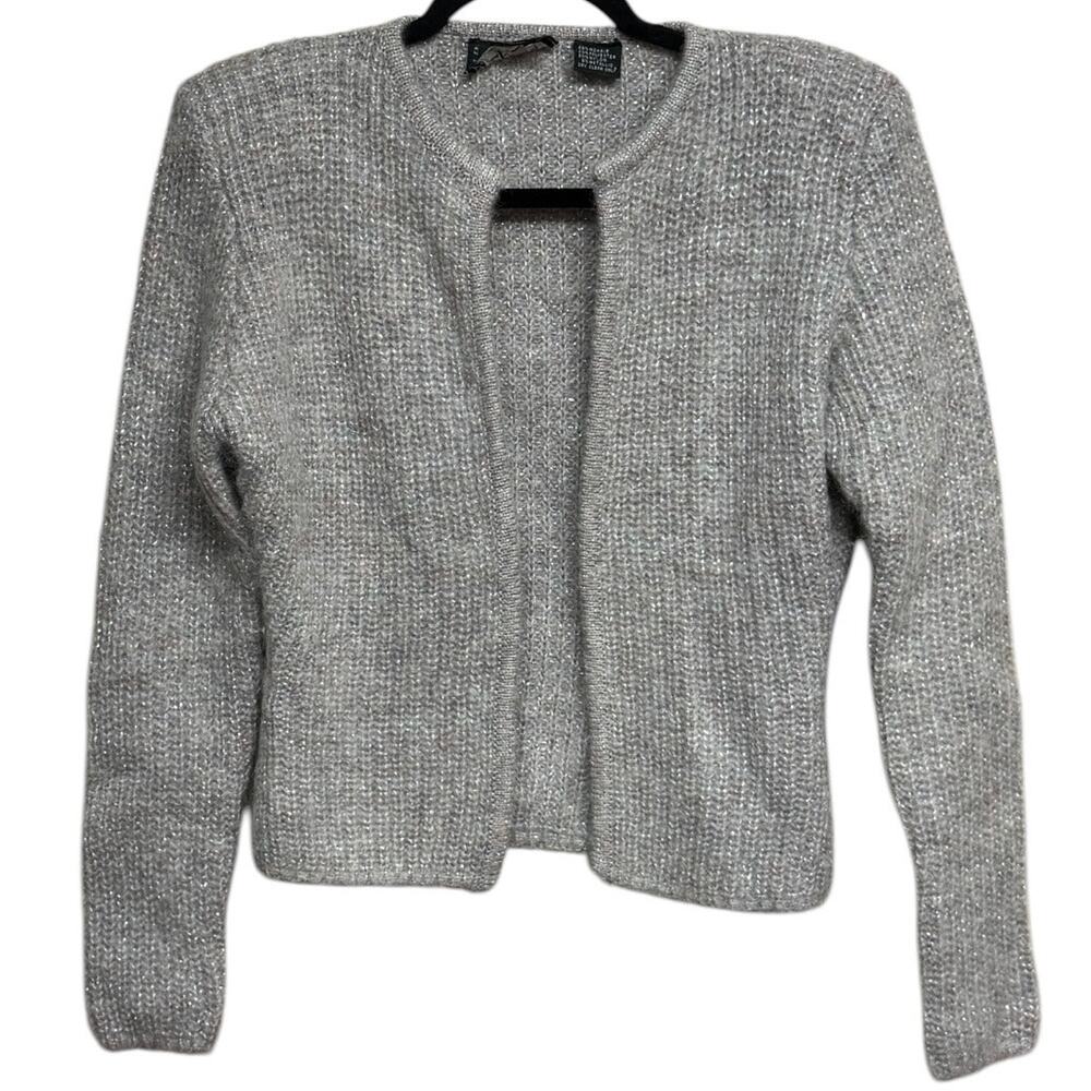 Rafique Vintage Open Cardigan Mohair Blend Ribbed Knit Metallic Size Medium